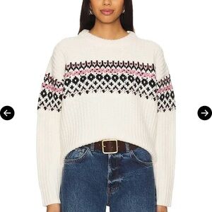 rag & bone White Sweater with Pink and Black Pattern